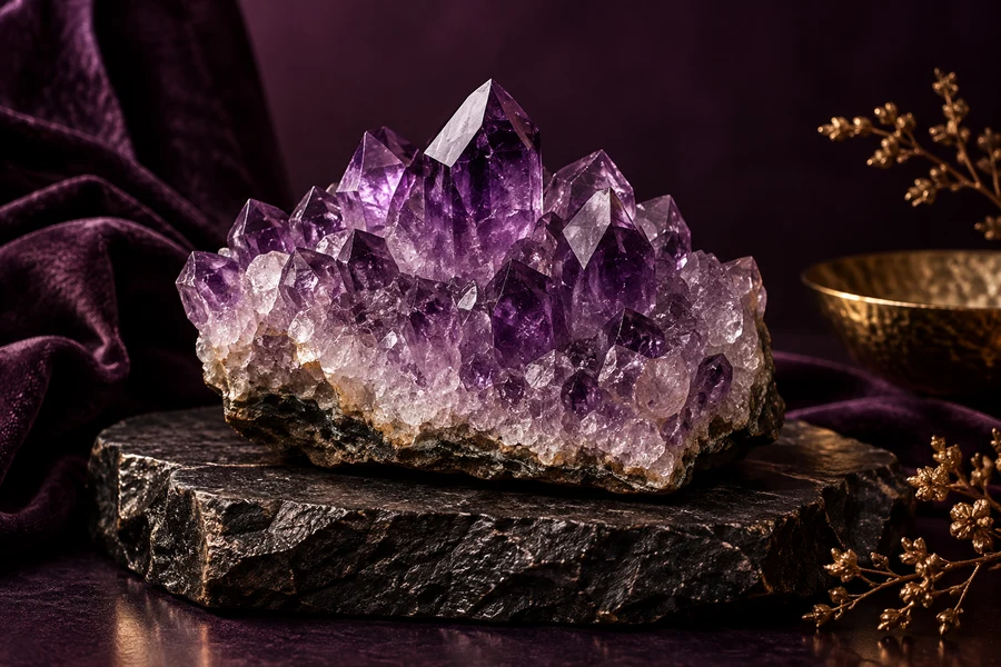 Illustratives Amethystcluster im Seitenlicht